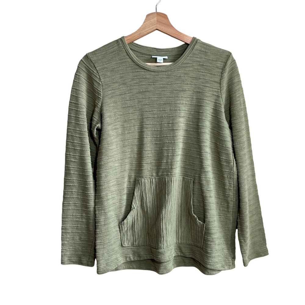 J. Jill Textured Slub Knit Kangaroo Pocket Top XS Sage Green Womens Cotton Blend